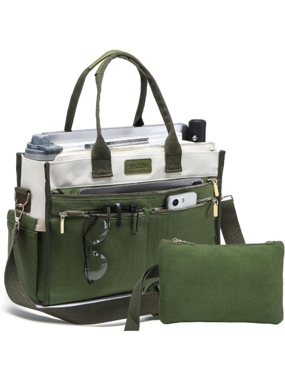 Large Canvas Tote Bag Set for Women - Stylish Shoulder & Crossbody Laptop Purse